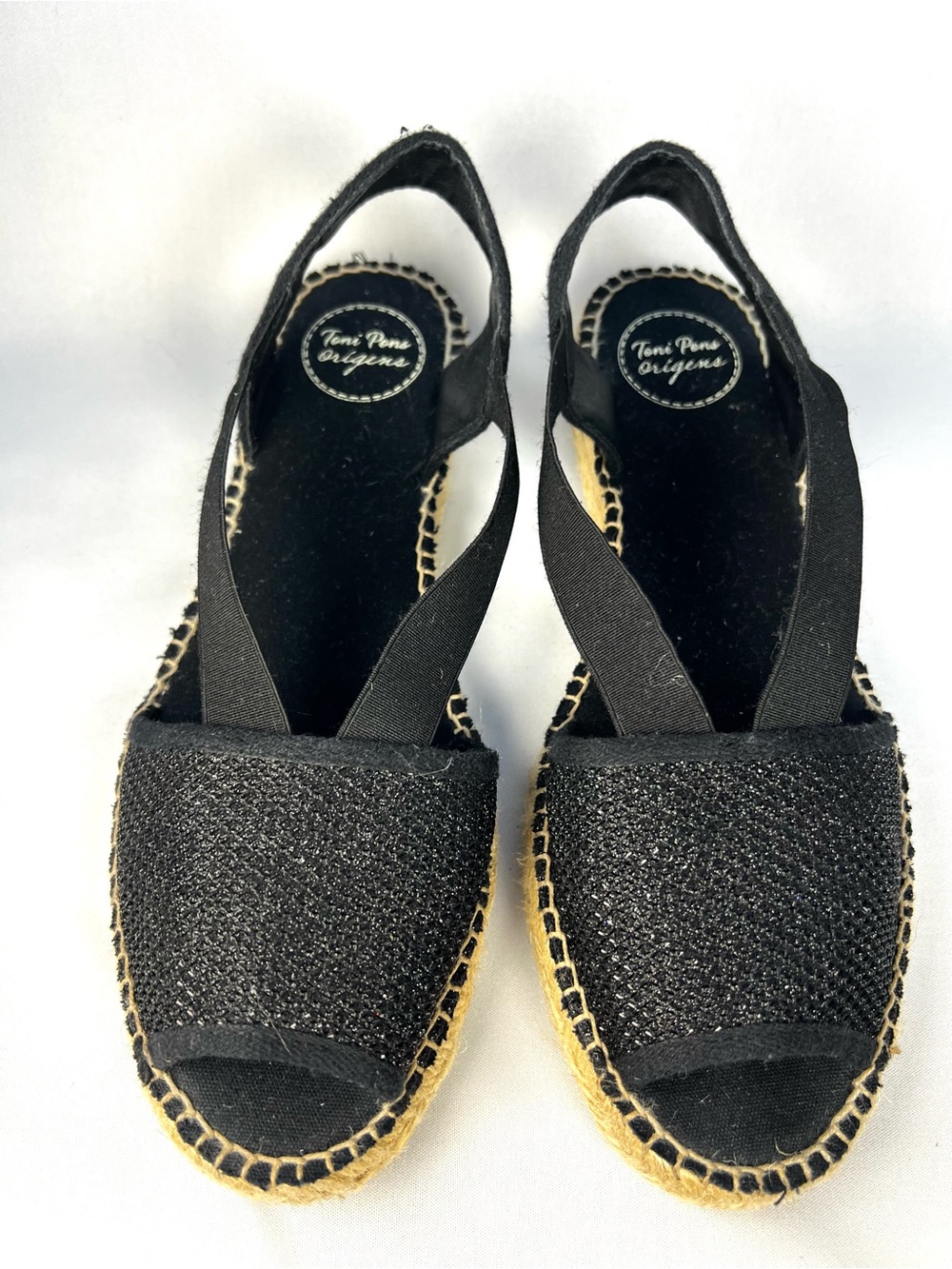 Toni Pons Estel Espadrille Sandals Womens 40 Size 9 Black Glitter Peep Toe